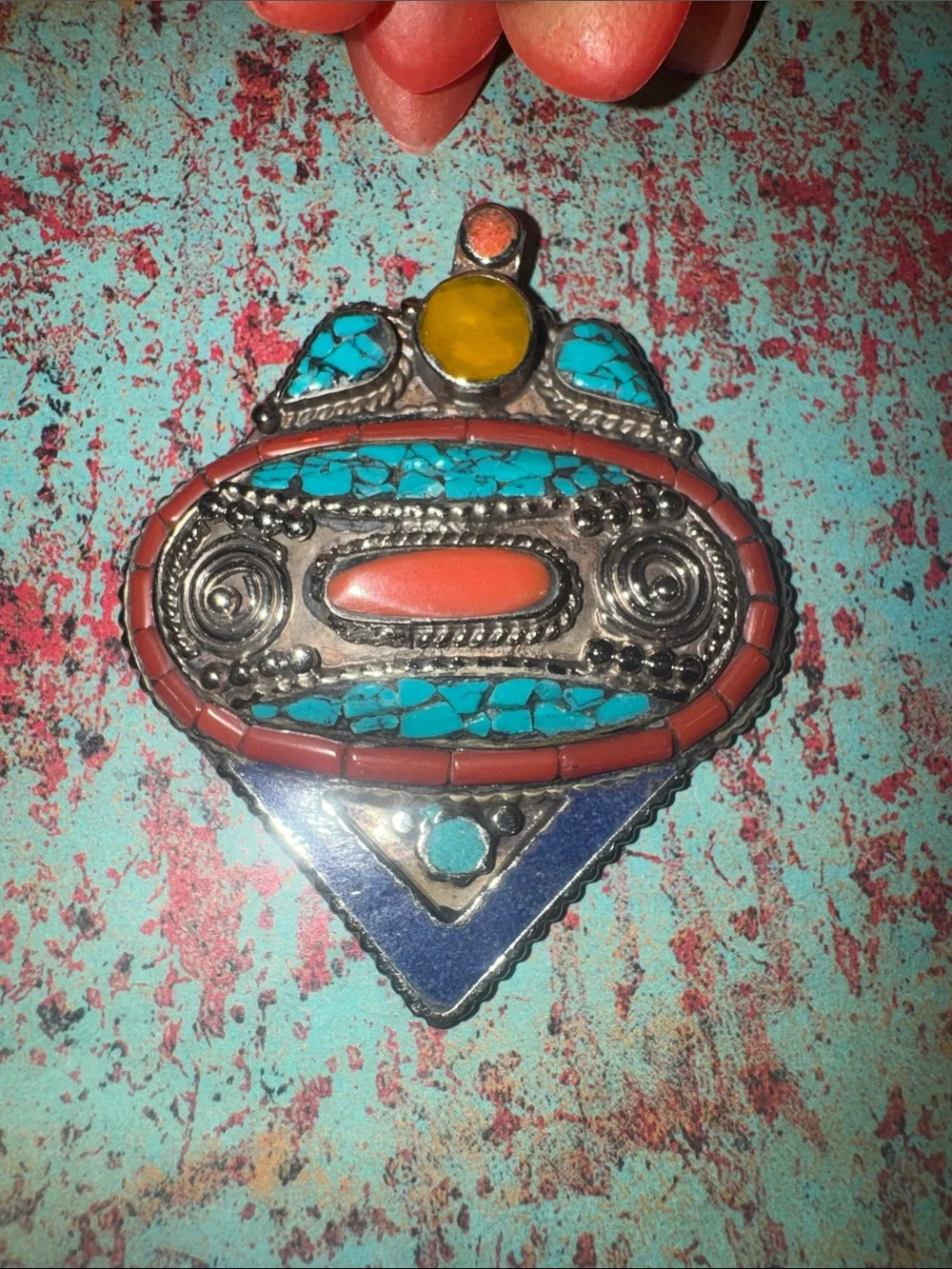 Tibetan Turquoise & Coral Pendant